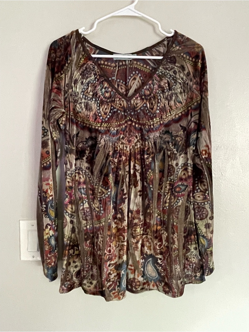 Unity World Wear Velvet Paisley Tunic Top Boho Whimsigoth Fairy Sz M Babydoll